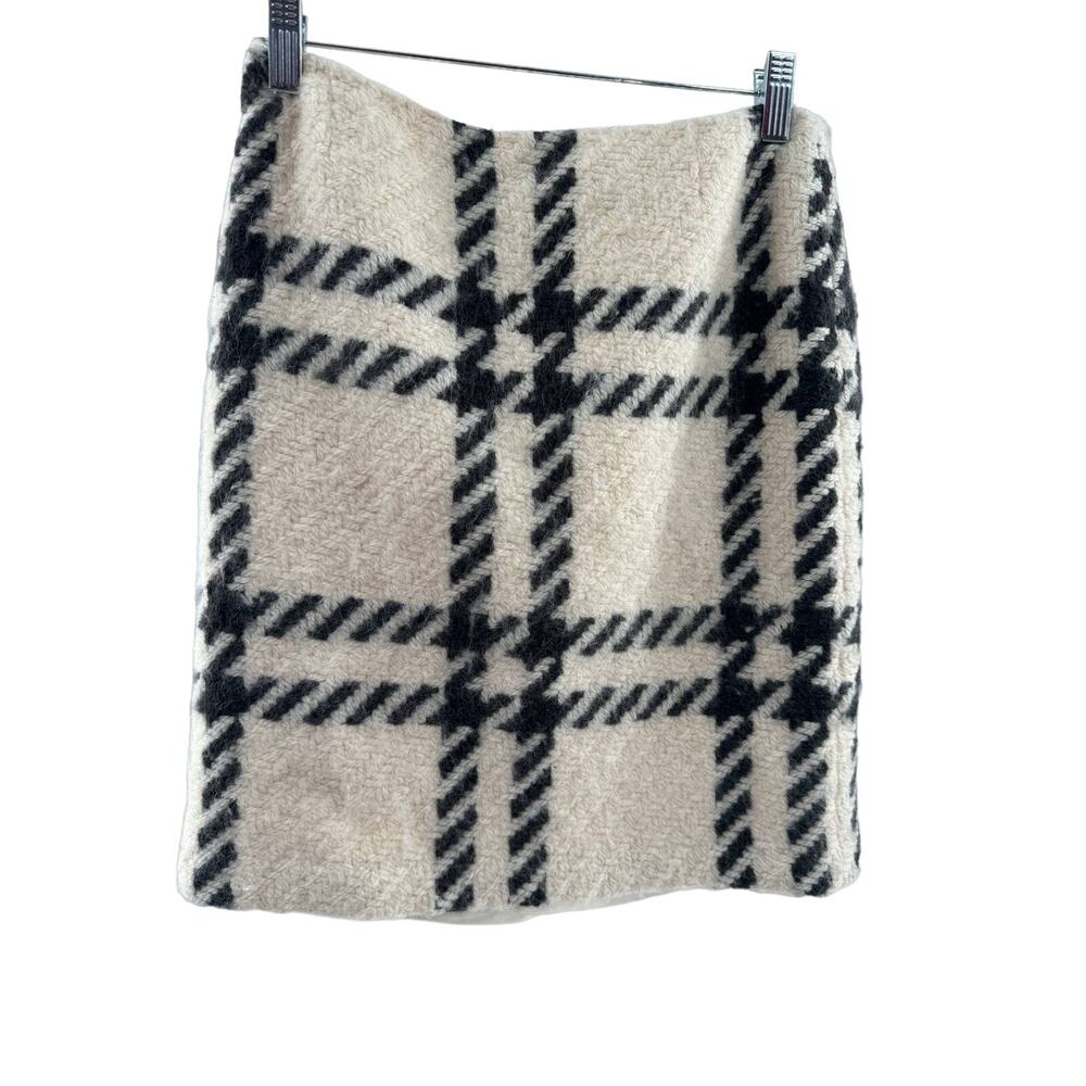 Anne Klein Cream Check Wool Mini Skirt 4 Black Lined Retro Glam Corp Workwear
